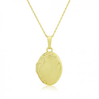 9ct Gold Oval Engraved Locket and Chain
