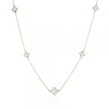 9ct Gold Mother of Pearl Clover Necklet chain