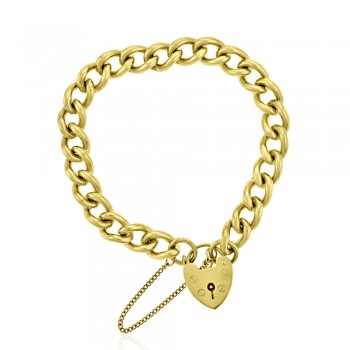 9ct Gold Heart Charm Curb Bracelet