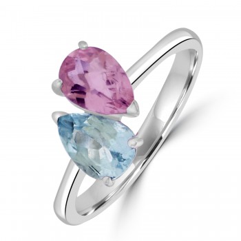 18ct White Gold Aquamarine and Morganite Pear Twist ring