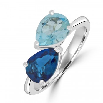 18ct White Gold Two-stone Blue Topaz Pear Twist ring