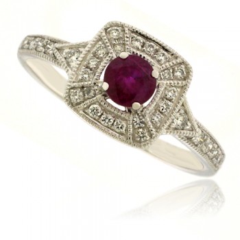 9ct White Gold Ruby & Diamond Halo Ring