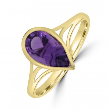 9ct Gold Pear cut Amethyst Bezel Dress ring