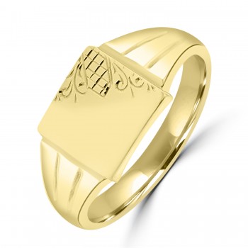 9ct Gold Gents Engraved Square Signet ring
