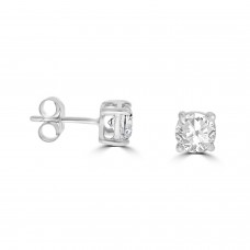 9ct White Gold Solitaire Cubic Zirconia Rubover Stud Earrings