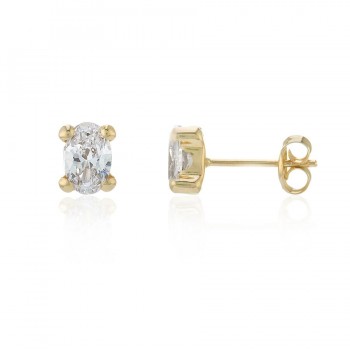 9ct Gold Oval Cubic Zirconia Solitaire stud earrings