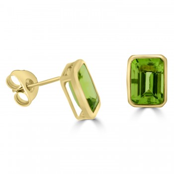 9ct Gold Emerald cut Peridot Stud Earrings