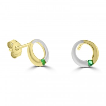 9ct Gold Two-tone Emerald stud earrings
