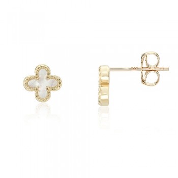 9ct Gold Mother of Pearl Clover stud earrings