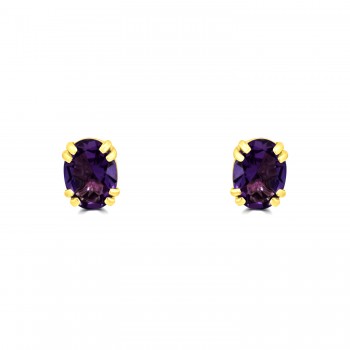 9ct Gold Amethyst Oval stud earrings
