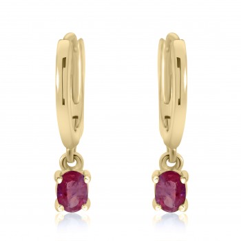 9ct Gold Ruby Droplet Hoop