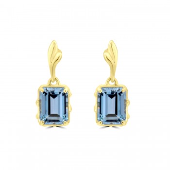 9ct Gold Emerald cut London Blue Topaz Drop earrings