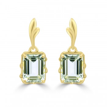 9ct Gold Green Amethyst emerald cut drop earrings