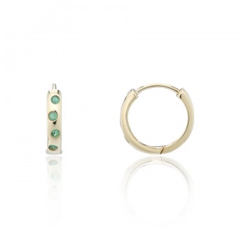 9ct Gold Staggerset Emerald Huggy Hoop earrings