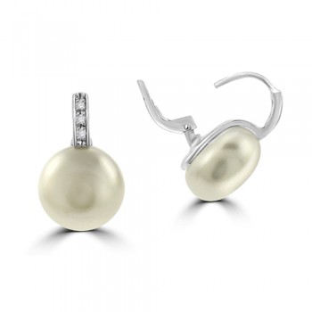 18ct White Gold Diamond & Bouton Pearl Earring Studs