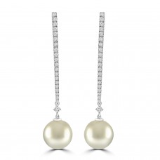 18ct White Gold South Sea Pearl and Diamond Drop Earrings