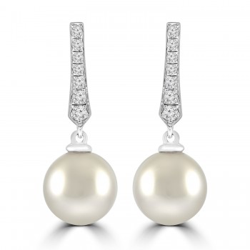 18ct White Gold Akoya Pearl and Diamond Drop Earrings