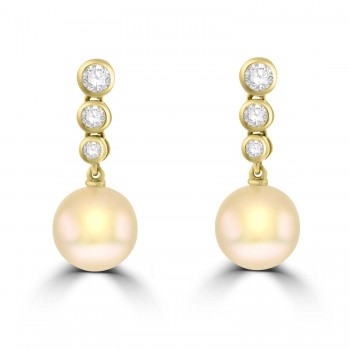18ct Gold Cultured Pearl Diamond Drop Earringss