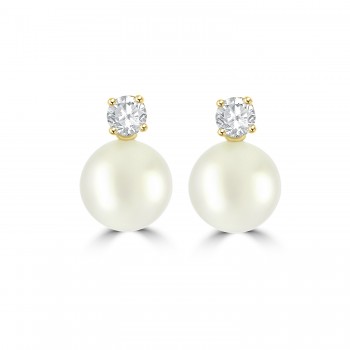 18ct Gold Akoya Pearl and Diamond Stud earrings