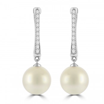 18ct White Gold Akoya Pearl and Diamond Drops