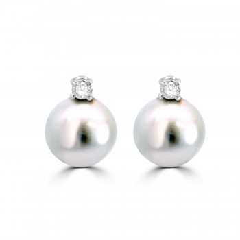 18ct White Gold South Sea Pearl and Diamond stud earrings