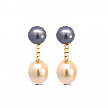 18ct Gold Tahitian and South Sea Pearl Diamond drop earrings