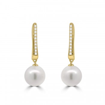 18ct Gold Akoya Pearl and Pave Diamond drop earrings