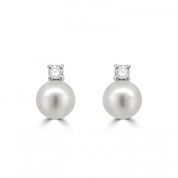 18ct White Gold Akoya Pearl and Diamond stud earring