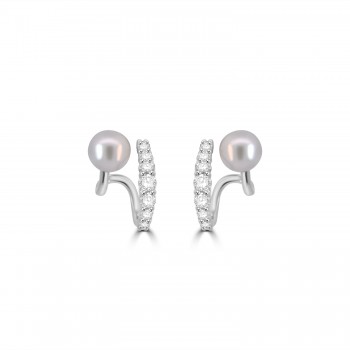 18ct White Gold Akoya Pearl and Diamond Hoop stud earring