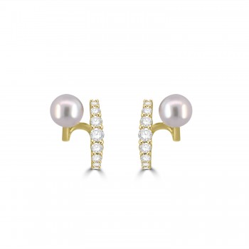 18ct Gold Akoya Pearl and Diamond Hoop earrings