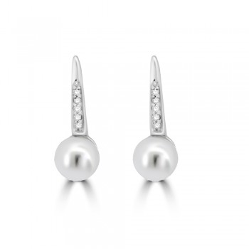 14ct White Gold Pearl and Diamond Hook Drop earrings