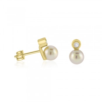 9ct Gold Cubic Zirconia & Freshwater Pearl Stud Earrings