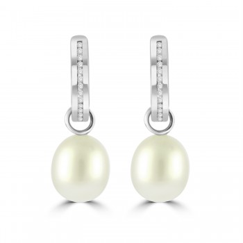 18ct White Gold Diamond Hoop Earrings with Pearl drops