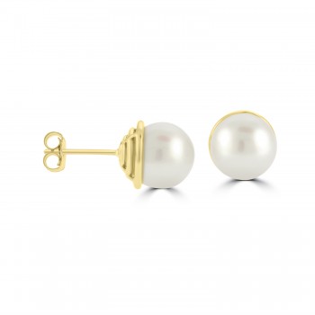9ct Gold Pearl bezel set stud earrings
