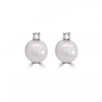 18ct White Gold Diamond and Pearl stud earrings