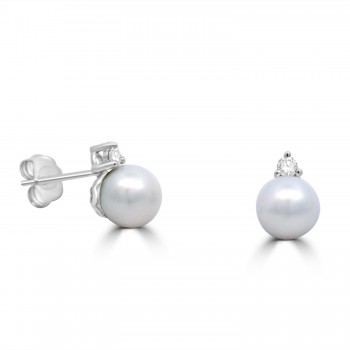 9ct White Gold Diamond Pearl stud earrings