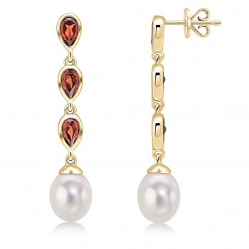 9ct Gold Garnet and Freshwater Pearl Drop earrings