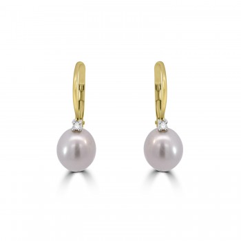 9ct Gold Freshwater Pearl and Diamond Pincer Hook earrings