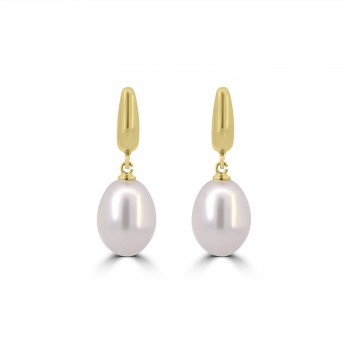18ct Gold Bomber Drop Pearl Earrings