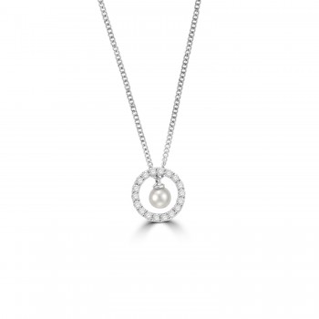 18ct White Gold Akoya Pearl Diamond Circle of Life Pendant