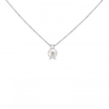 18ct White Gold Akoya Pearl and Solitaire Diamond pendant chain