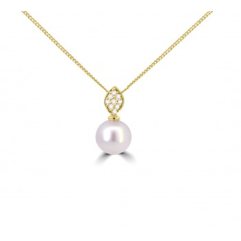 18ct Gold Akoya Pearl and Diamond pendant chain