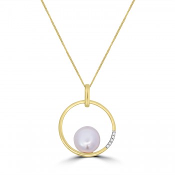 9ct Gold Freshwater Pearl Diamond Circle of Life Pendant chain