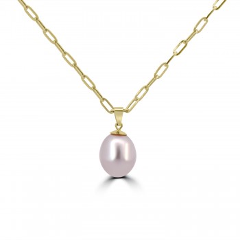 9ct Gold Freshwater Pearl Pendant Paperclip chain