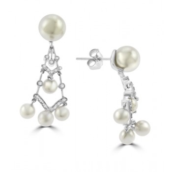 18ct White Gold Cultured Pearl & Diamond Chandelier Earrings