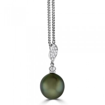 18ct White Gold Tahitian Pearl & Diamond Pendant Chain