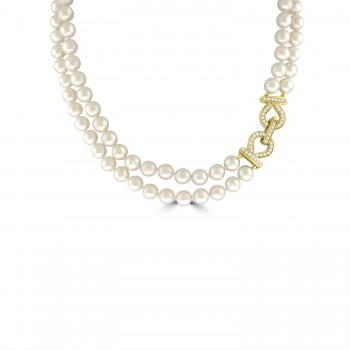 18ct Gold Akoya Pearl Double necklet with Diamond Clasp
