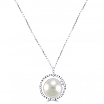 18ct White Gold South Sea Pearl and Diamond pendant chain