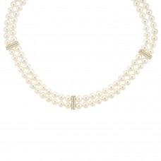18ct Gold Double row Akoya pearl and Diamond necklet