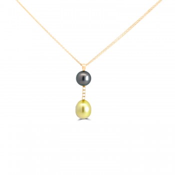 18ct Gold Tahitian and South Sea Pearl pendant chain